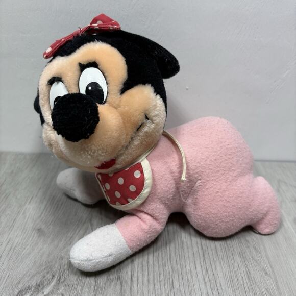 Vintage Pink Baby Minnie Mouse Crawling Plush Stuffed Animal Goofy 1984 - Picture 2 of 13